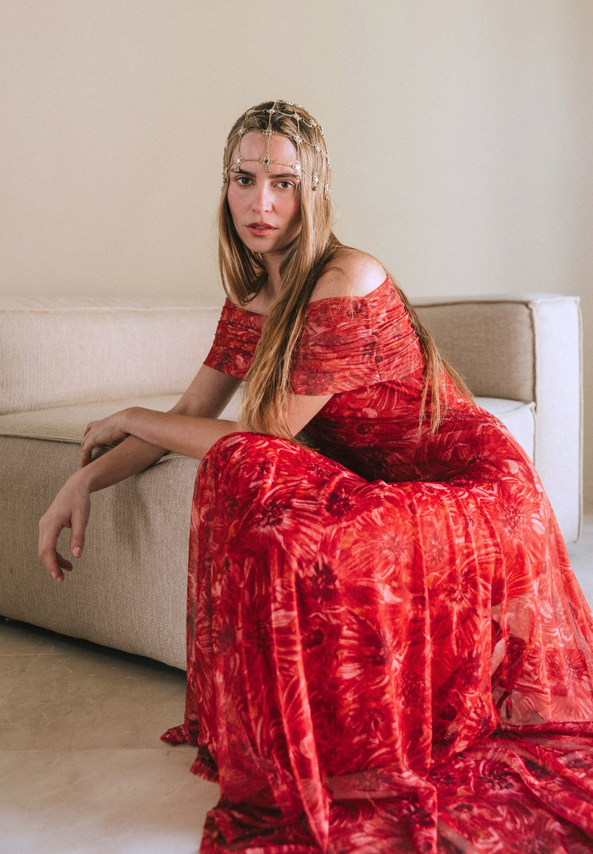 Vestido largo tul melocotón Eira