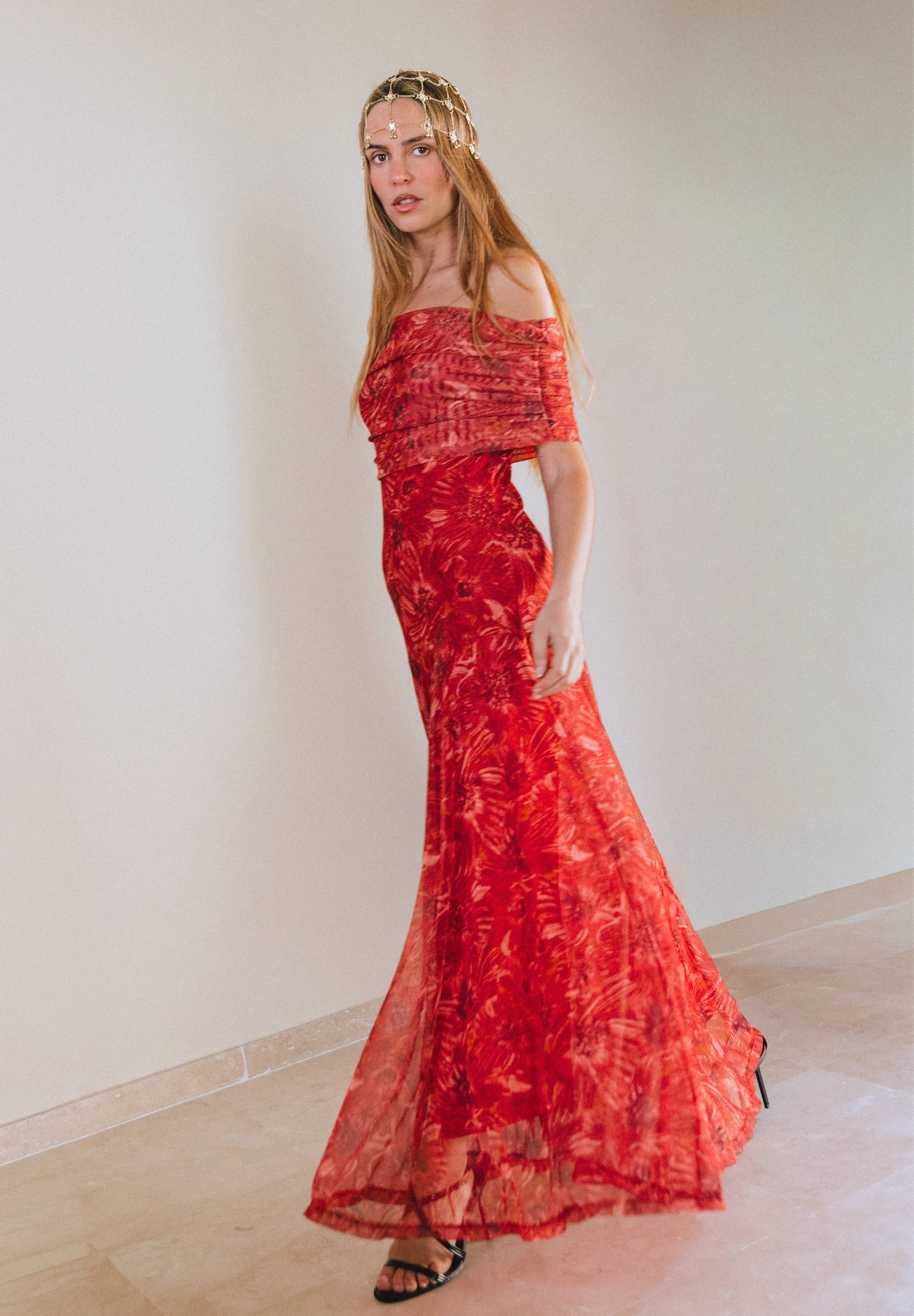 Vestido largo tul melocotón Eira