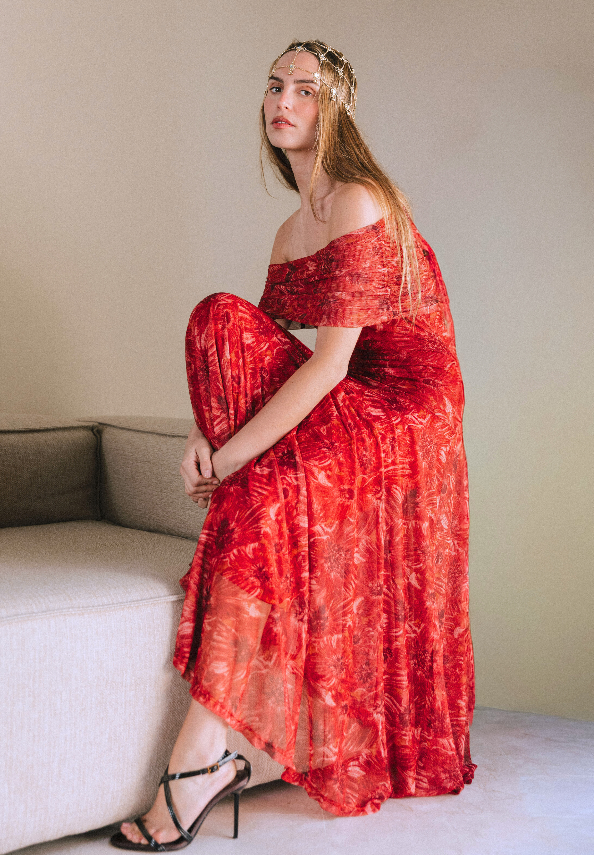 Vestido largo tul melocotón Eira