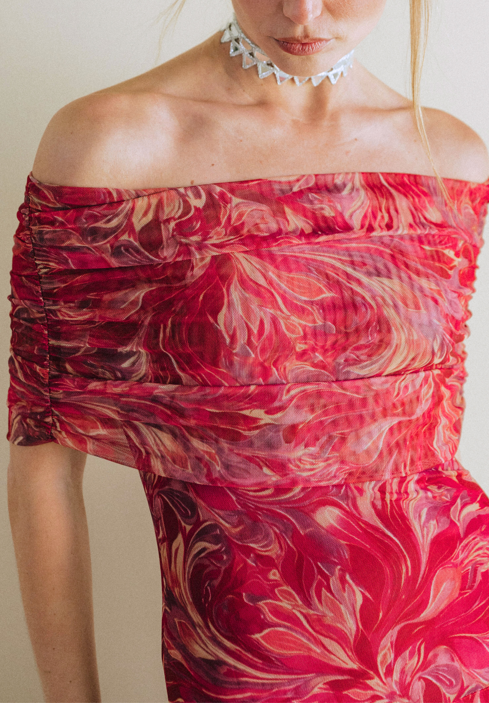 Vestido largo tul cherry Eira