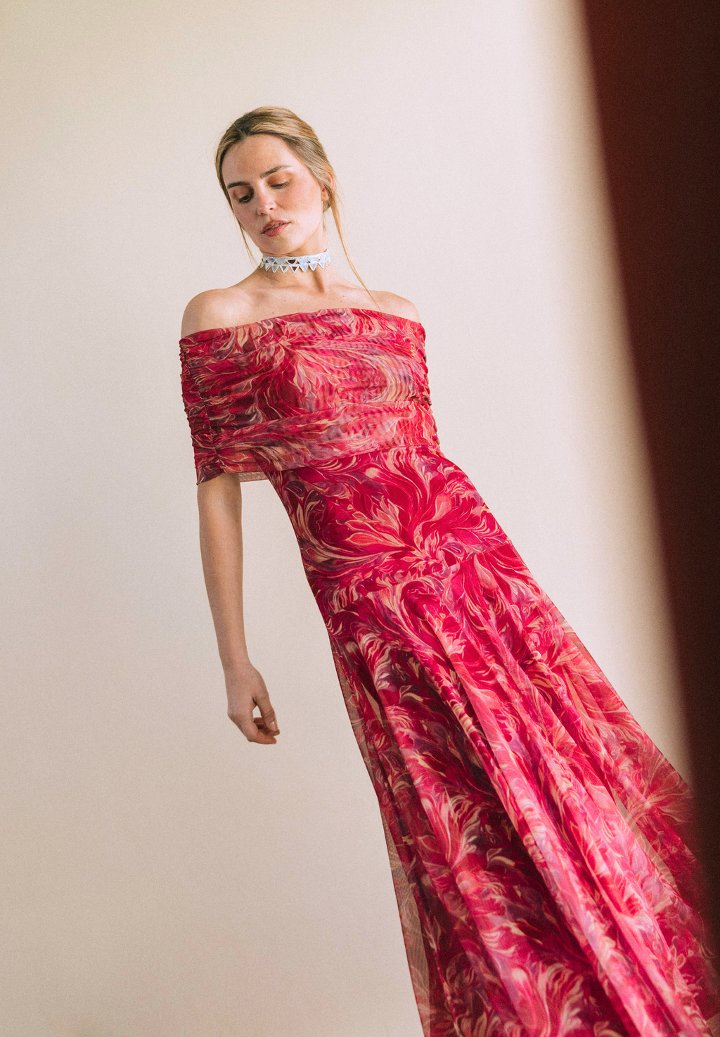 Vestido largo tul cherry Eira