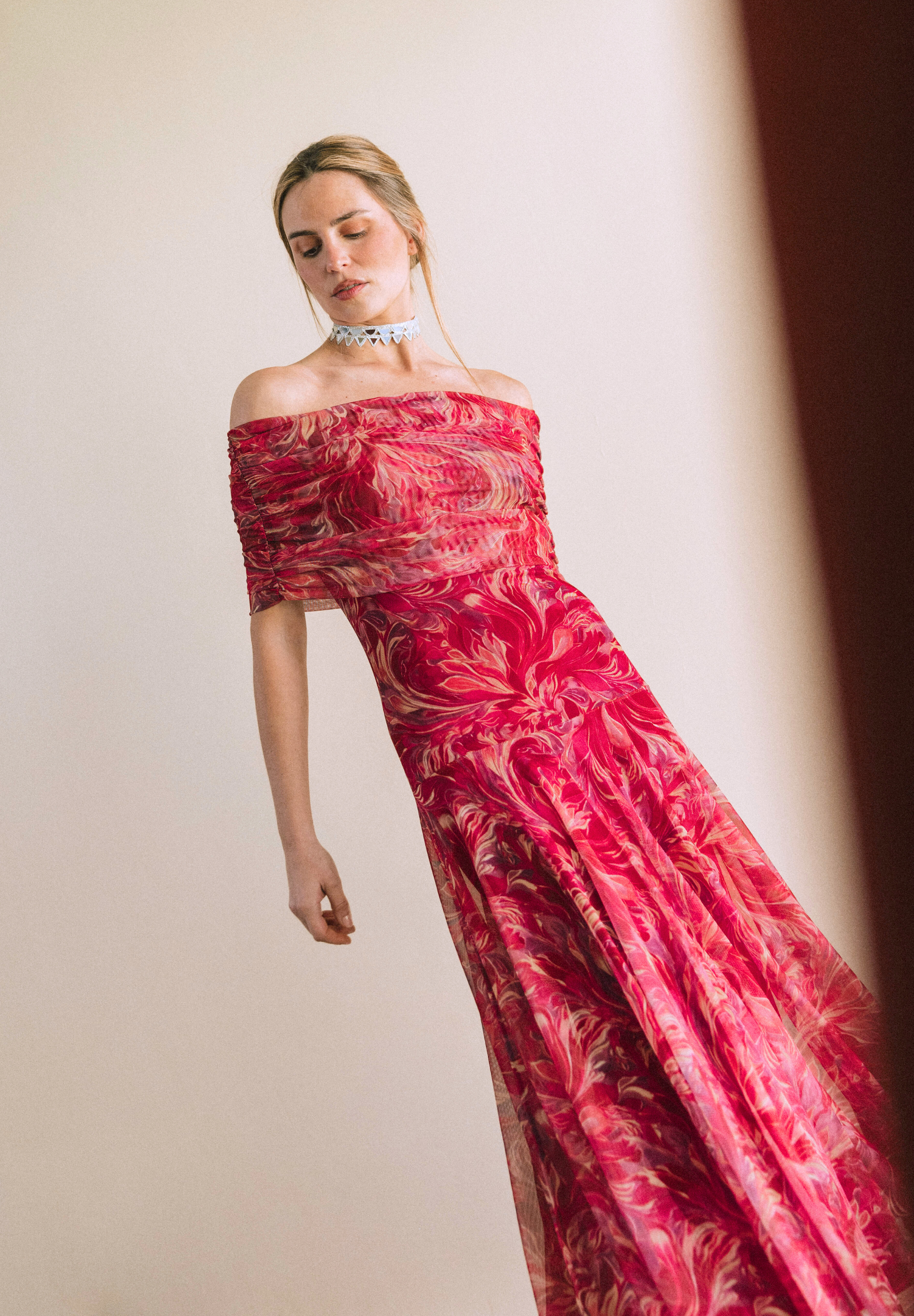 Vestido largo tul cherry Eira