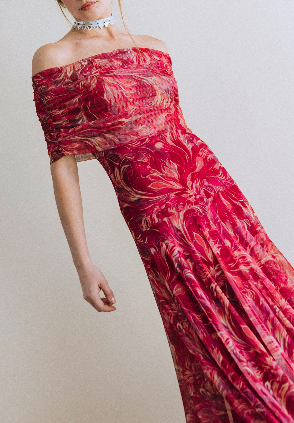 Vestido largo tul cherry Eira