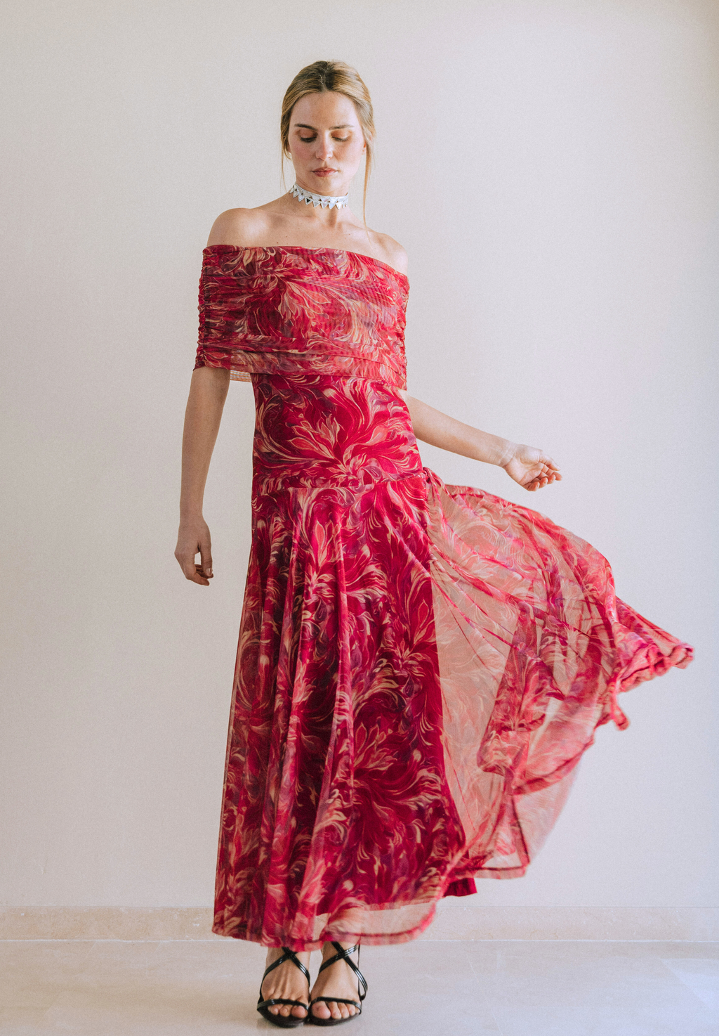 Vestido largo tul cherry Eira