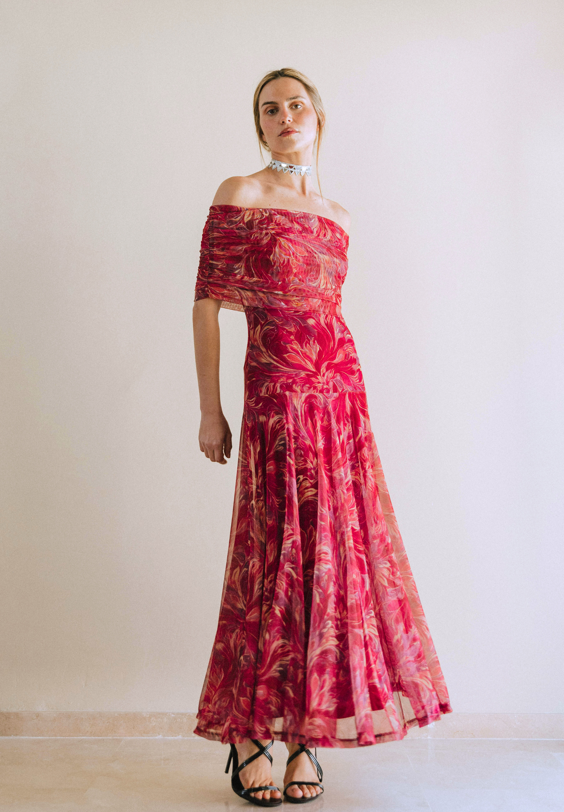 Vestido largo tul cherry Eira