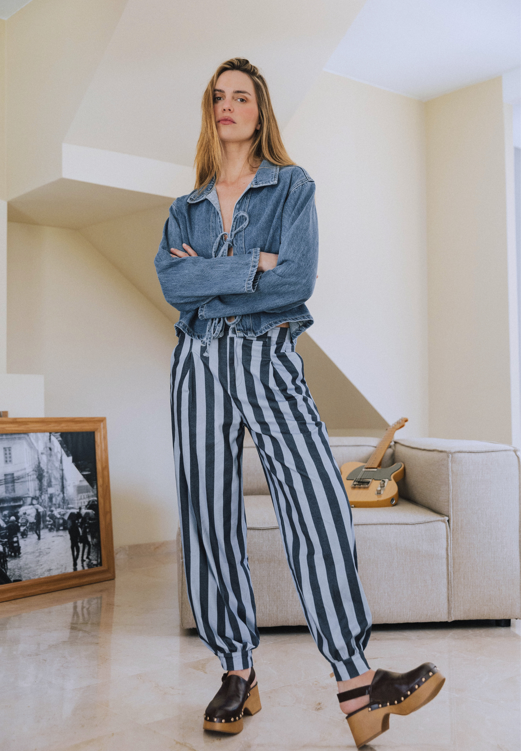 Pantalón bombacho rayas azul Pepper