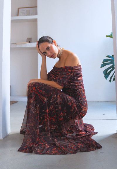 Vestido largo tul chocolate Eira