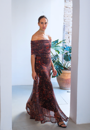 Vestido largo tul chocolate Eira