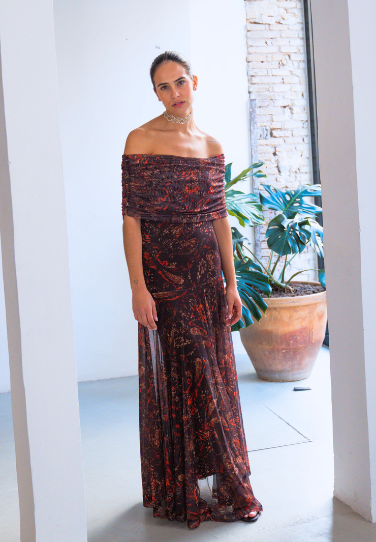 Vestido largo tul chocolate Eira