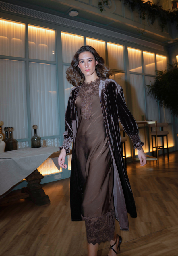 Kimono terciopelo chocolate Kira