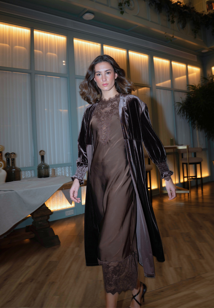 Kimono terciopelo chocolate Kira