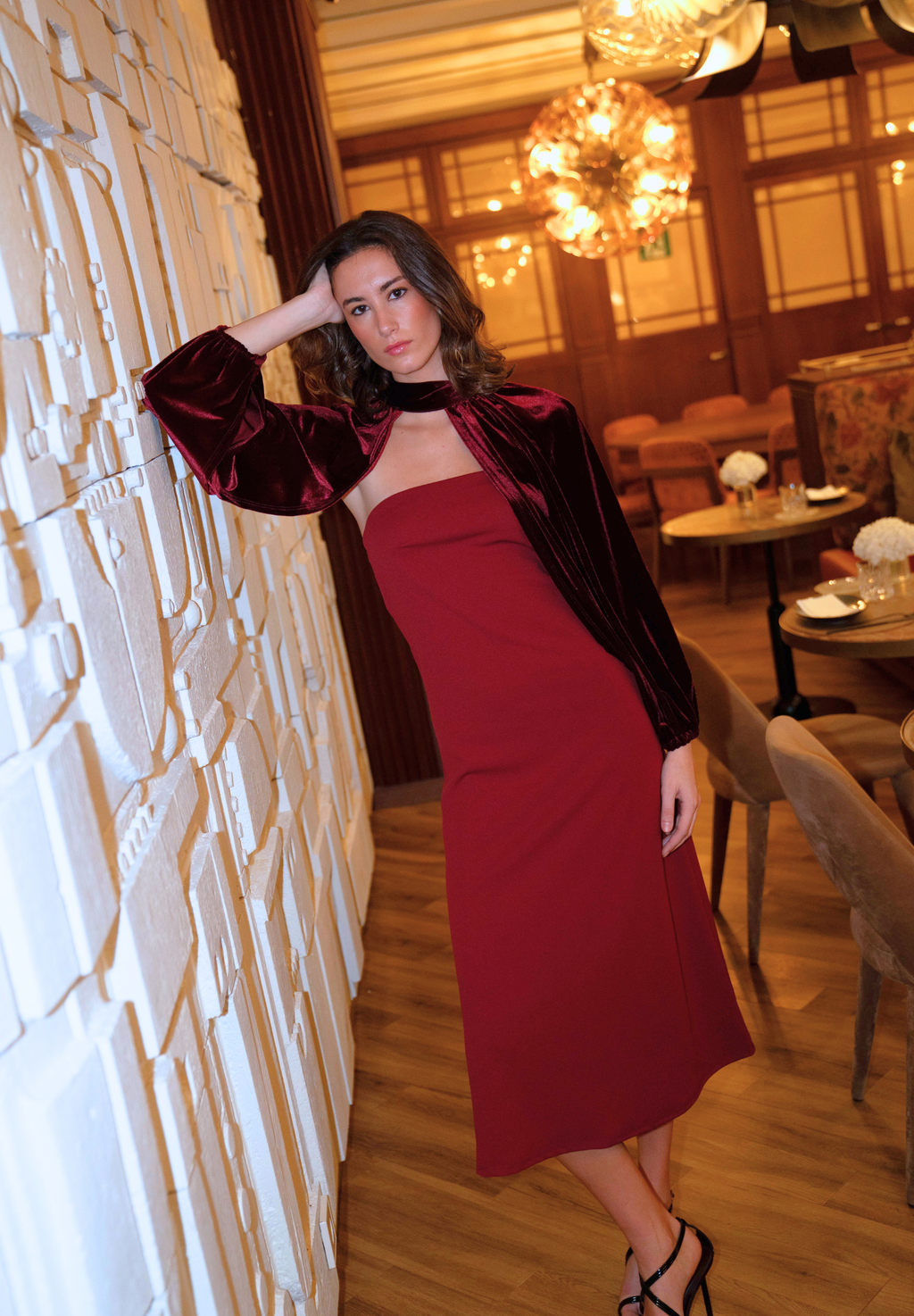 Vestido con mangas burdeos Nale