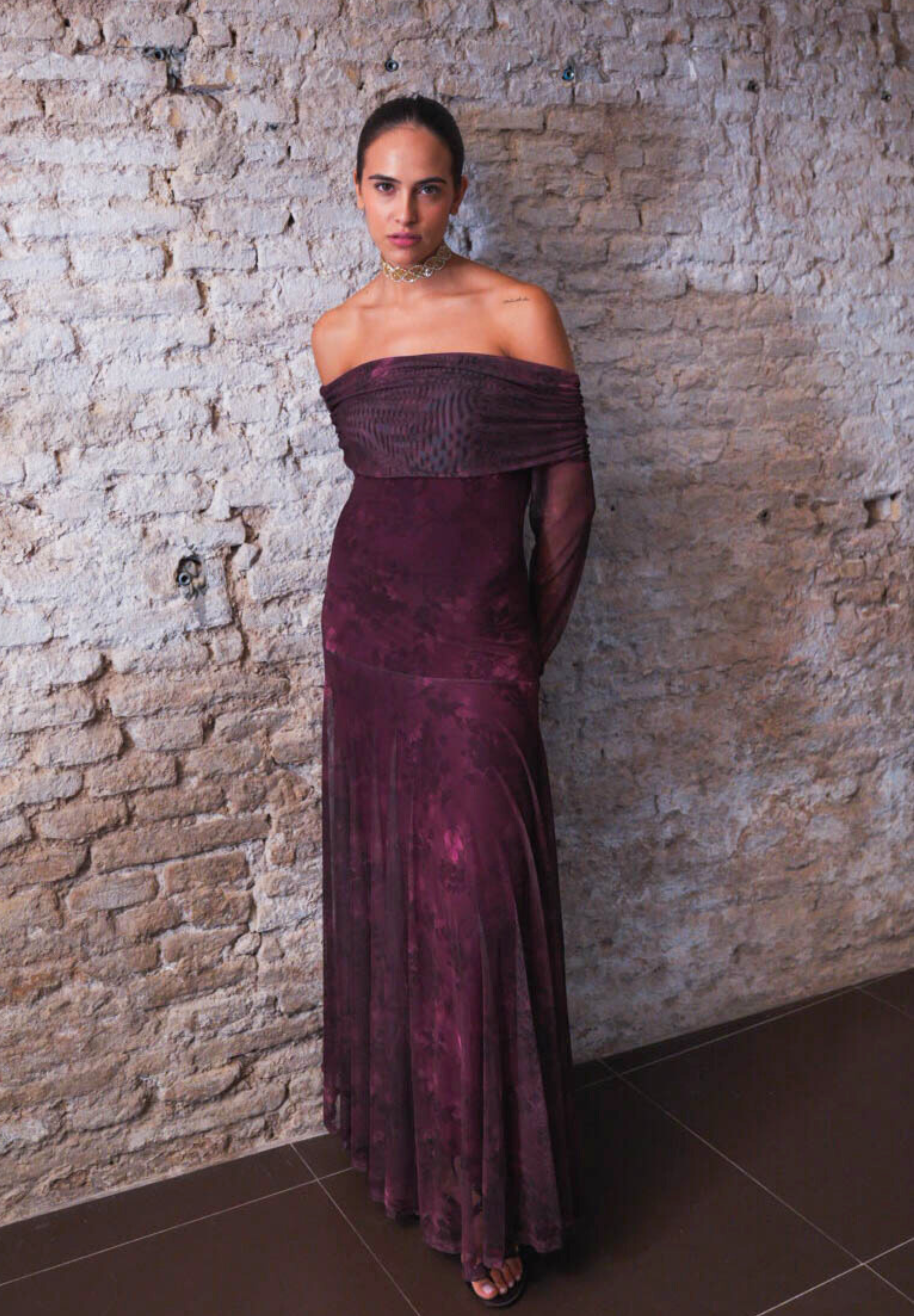 Vestido largo tul morado Evoa