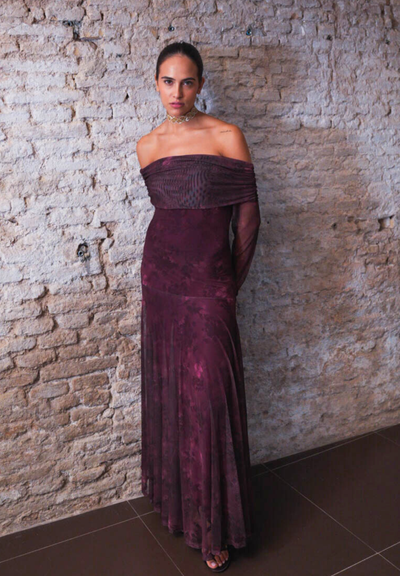 Vestido largo tul morado Evoa