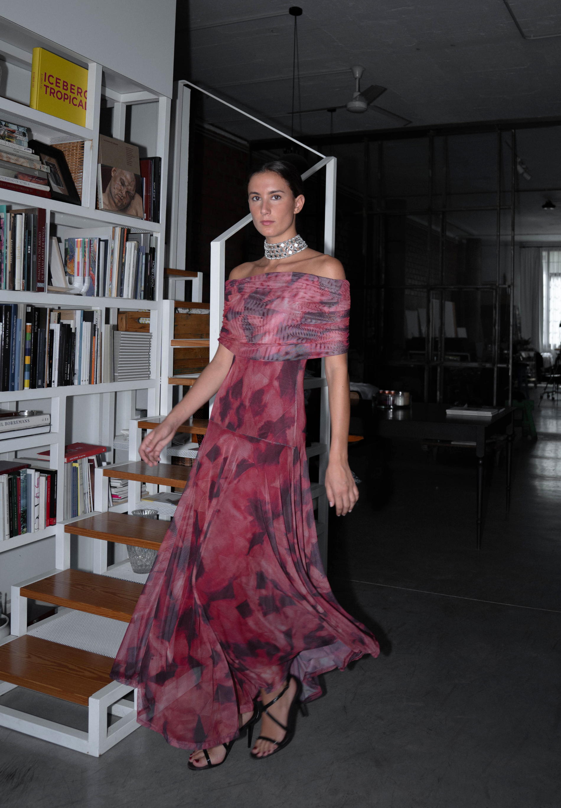 Vestido largo tul burdeos Eira