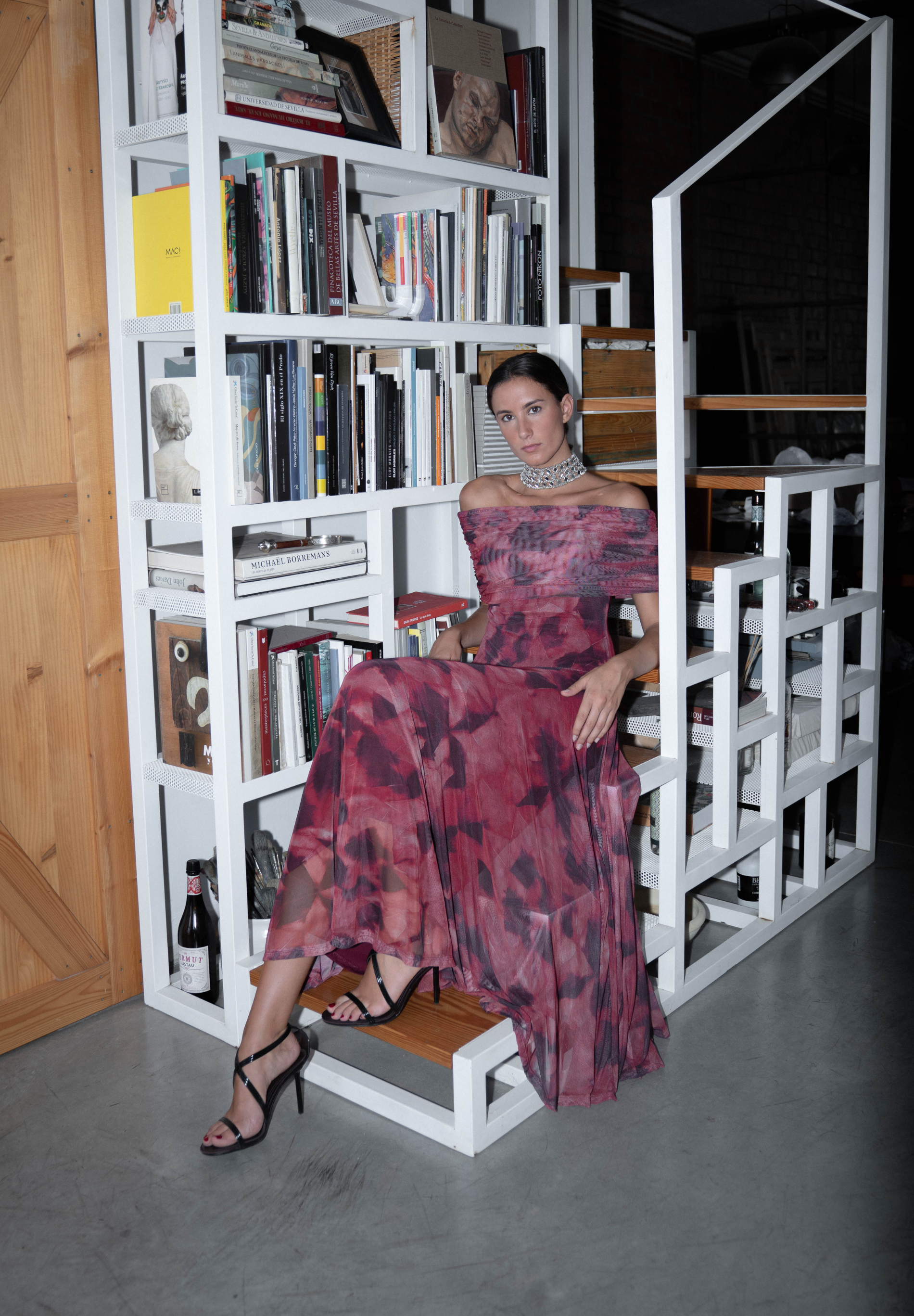 Vestido largo tul burdeos Eira