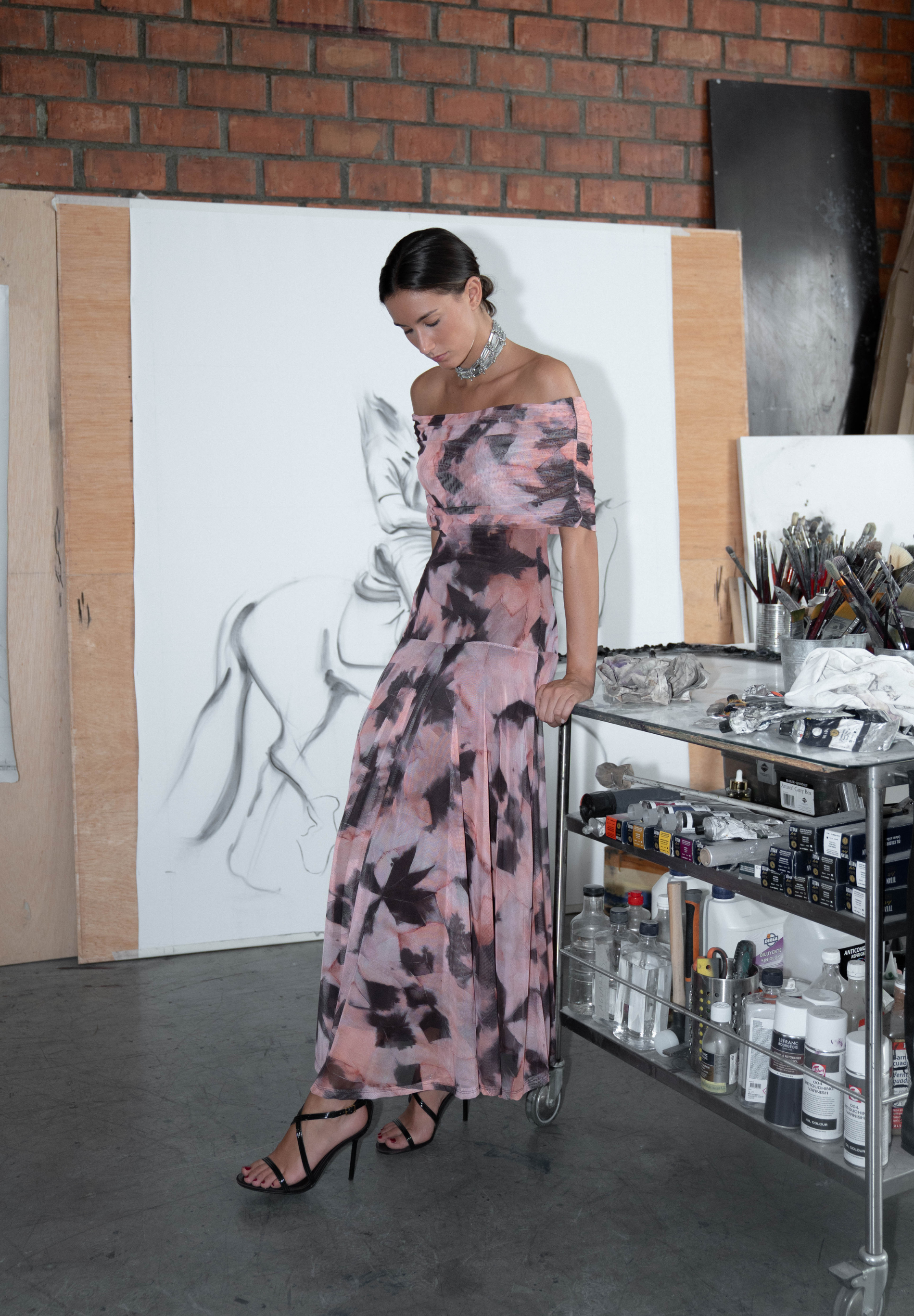 Vestido largo tul salmón Eira