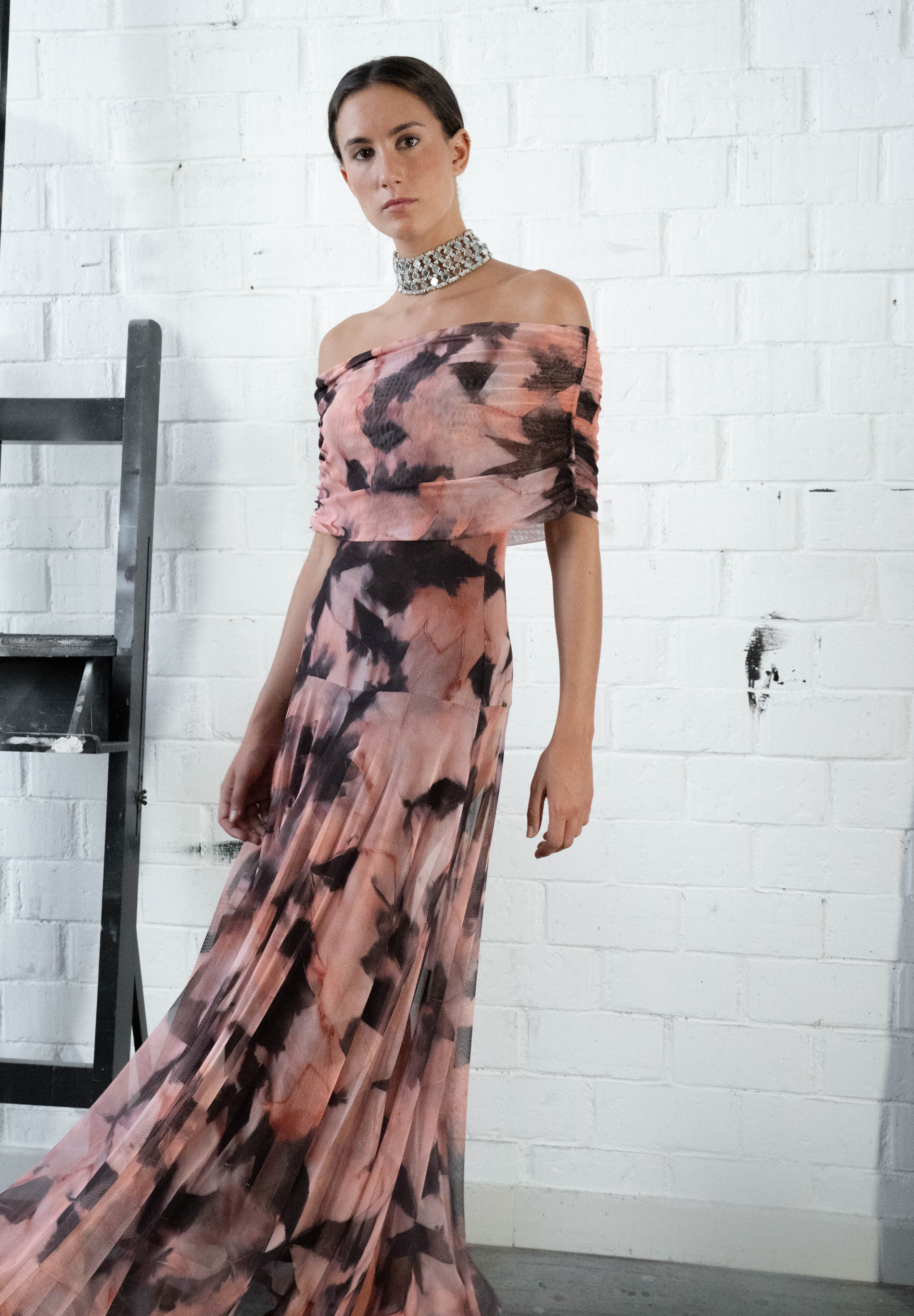 Vestido largo tul salmón Eira