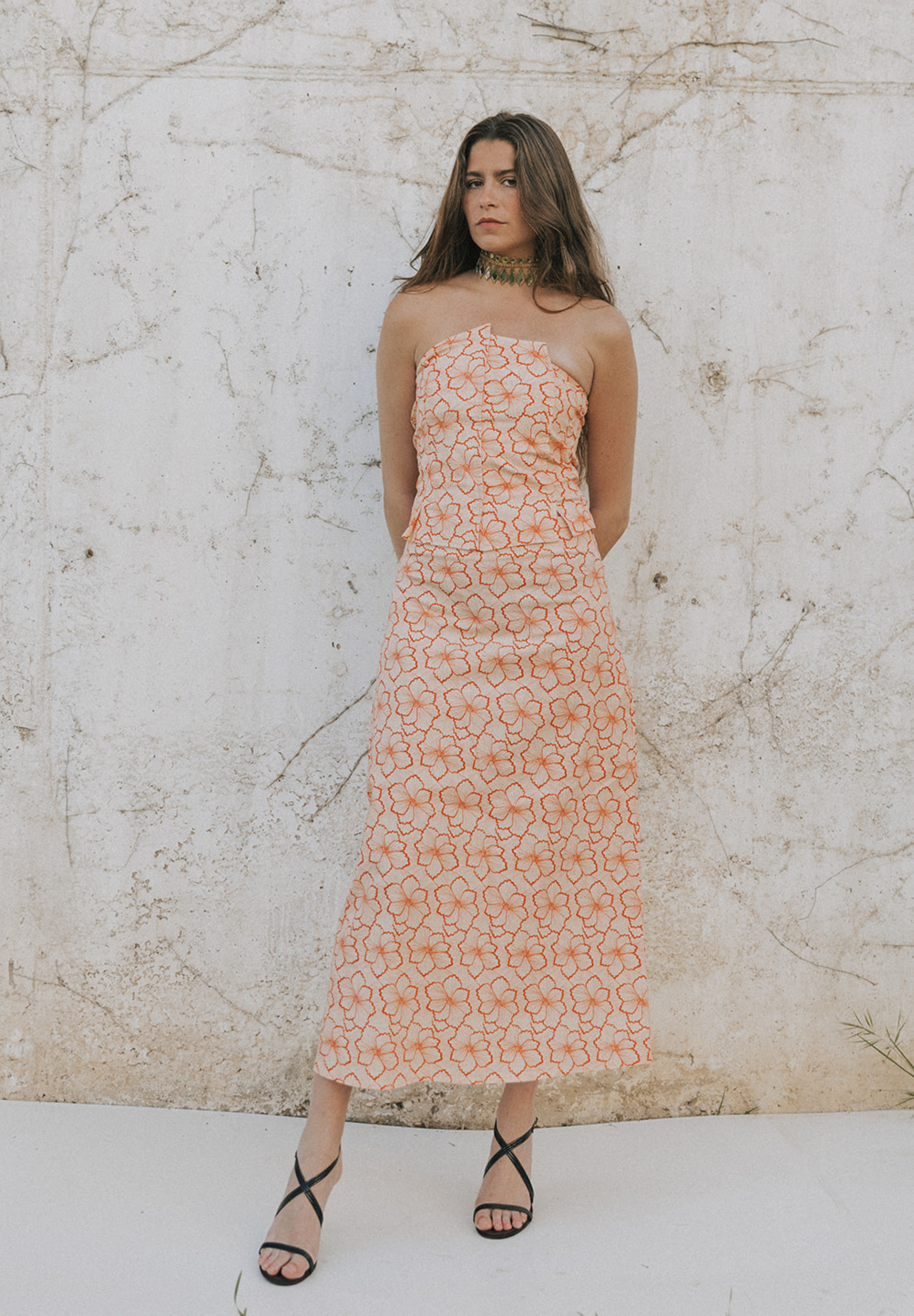 Falda midi salmón Bloss