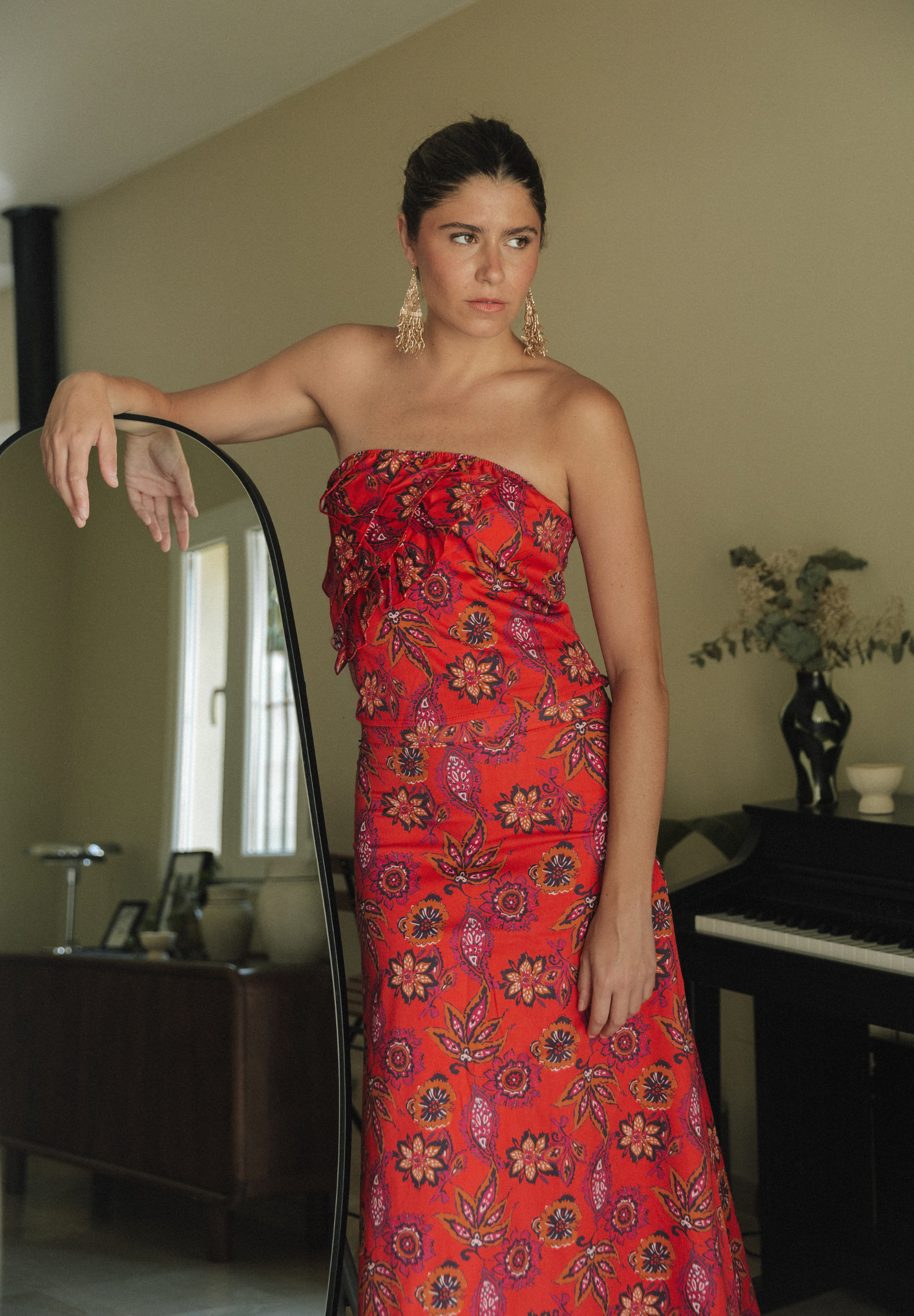 Falda midi coral Juno