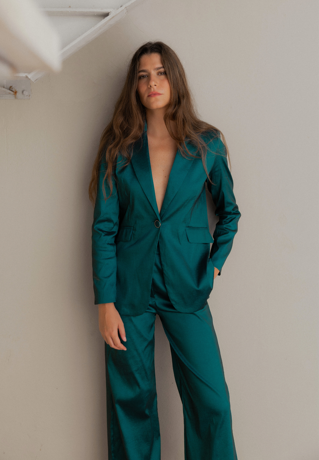 Pantalón verde metalizado Ylven