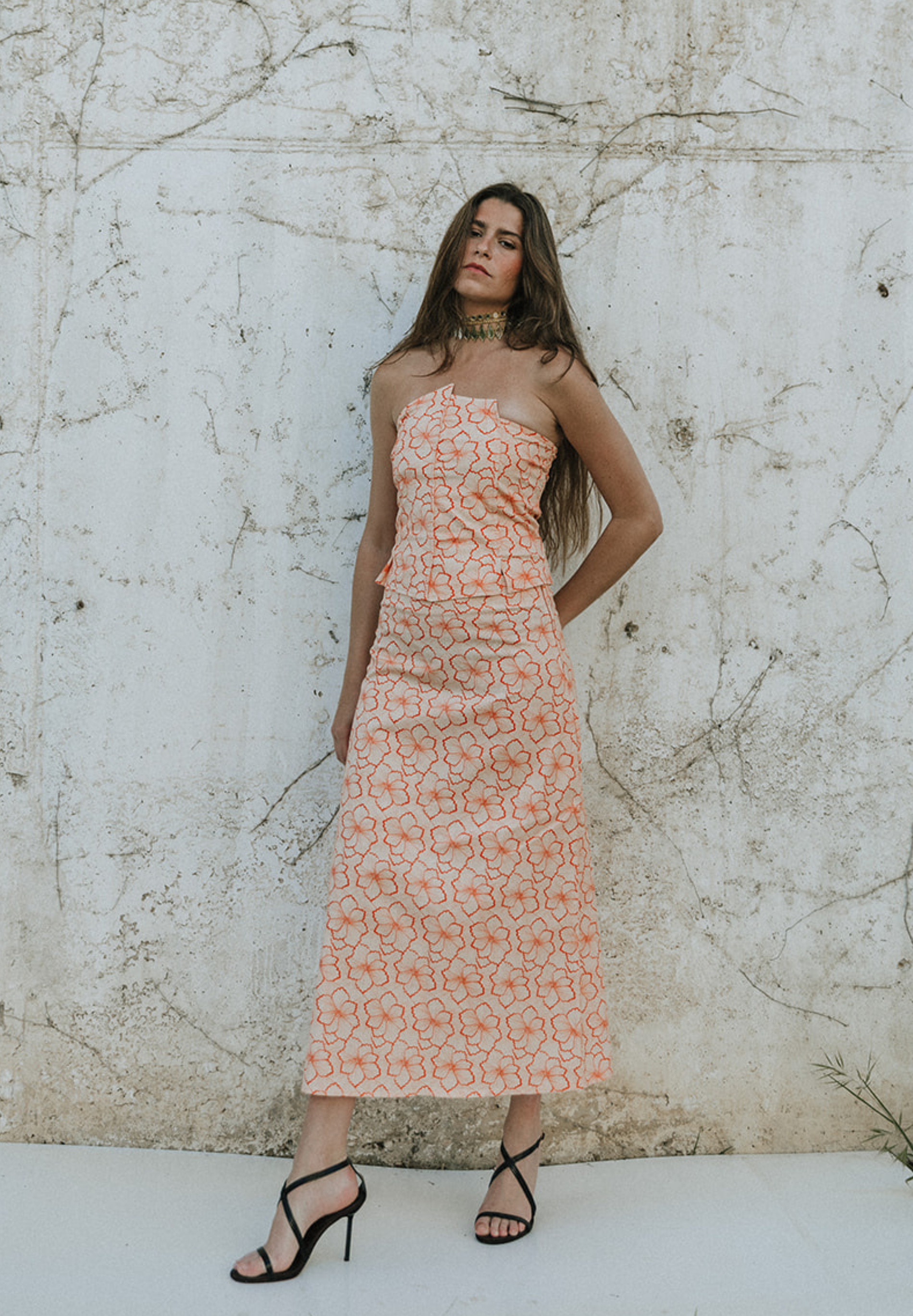 Falda midi salmón Bloss